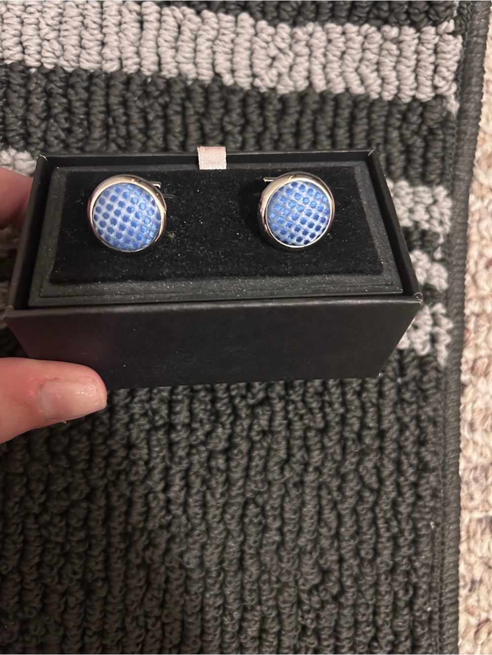 Blue Patterned Round Cufflinks
